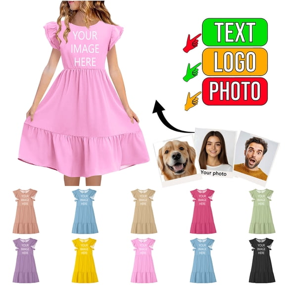 Auroural Dresses Kids Summer Double Layer Ruffle Sleeve Dress 5-14 Years