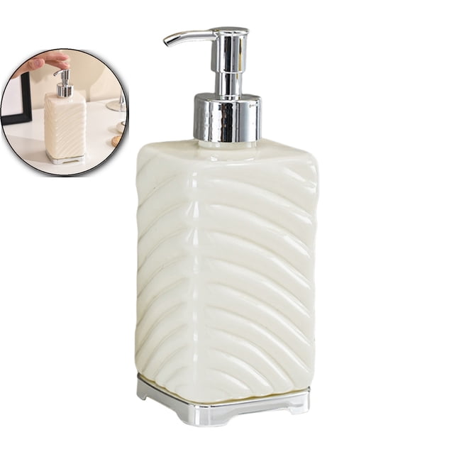 Dvruxg Ribbed Soap Dispenser with Stainless Steel Pump, Refillable Liquid Soap Bottle for Bathroom, Kitchen(White)