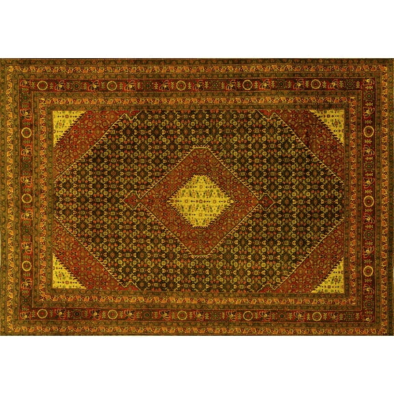Ahgly Company Machine Washable Indoor Rectangle Persian Yellow Traditional Area Rugs, 5' x 7'