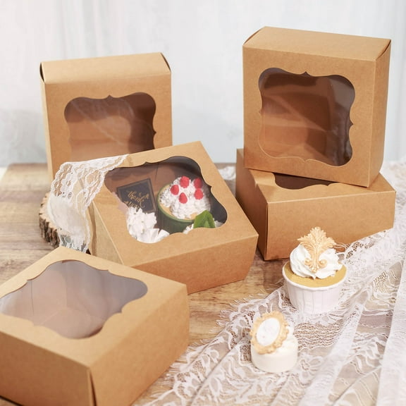 Efavormart 12 Pack | 6"x6"x3" Brown Cake Boxes with Window, Disposable Bakery Box for Pastries, Cookies, Pie, Cupcakes
