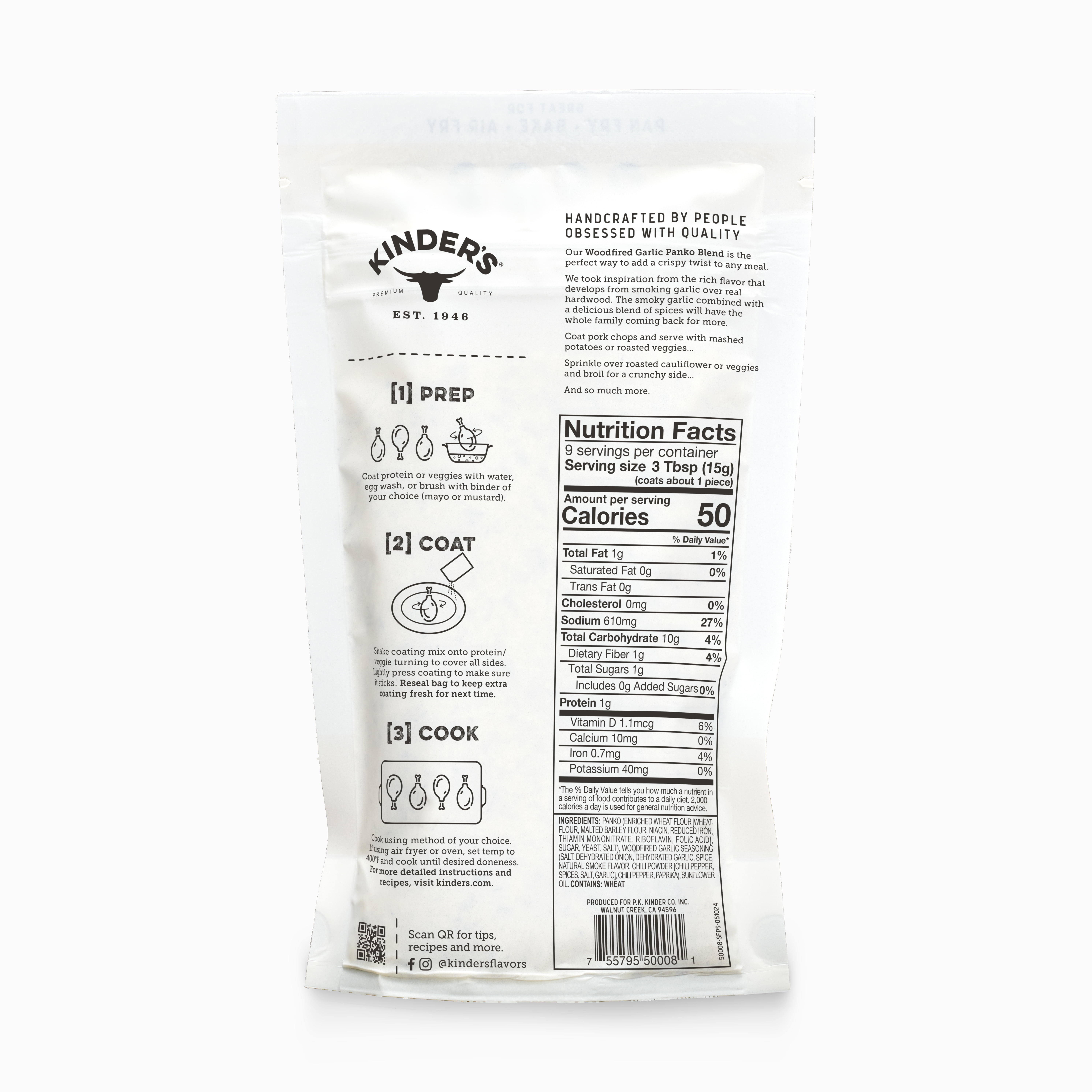 (6 pack) Kinder's Woodfired Garlic Seasoned Panko Bread Crumb Coating, 5 oz