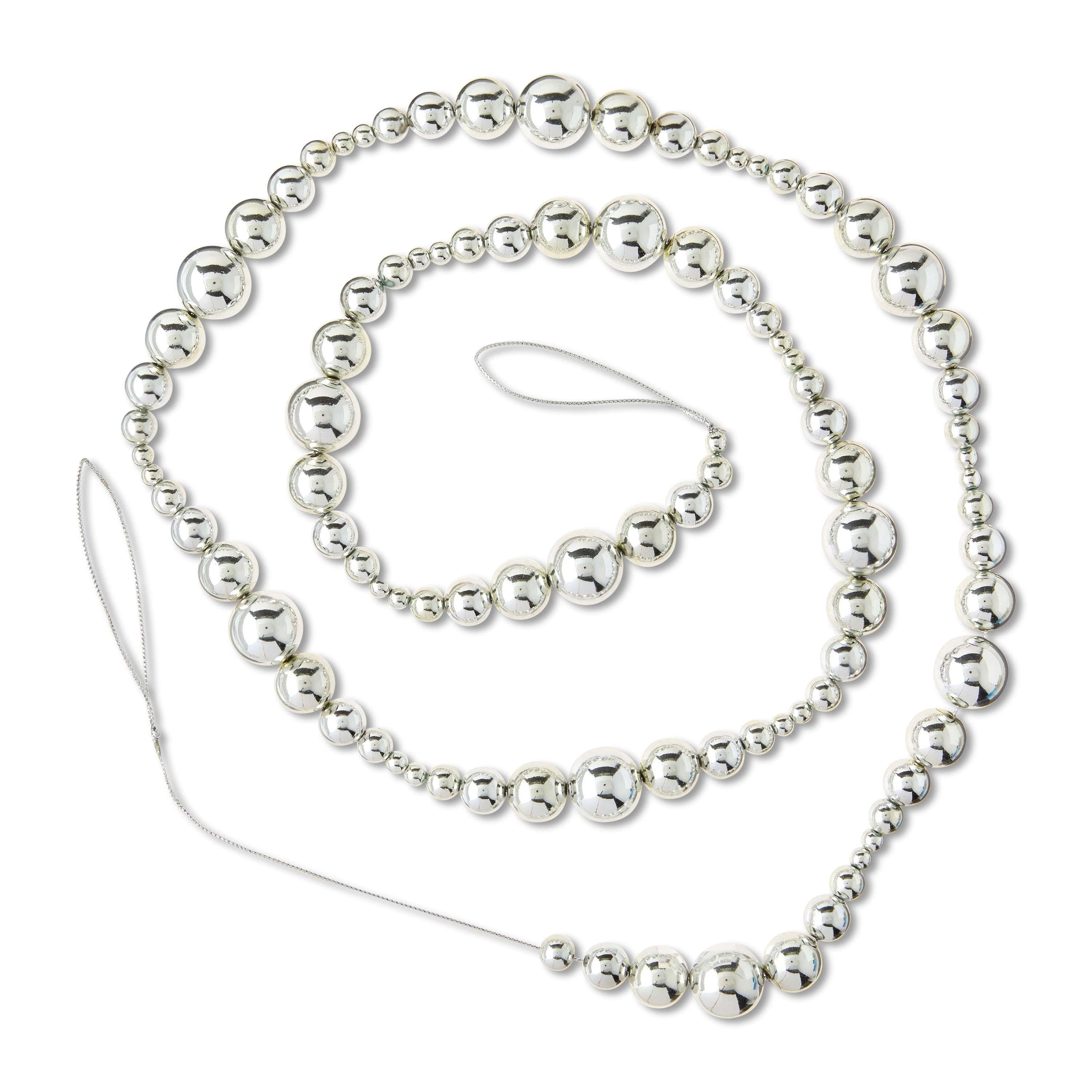 Plastic Bead Christmas Garland, Silver, 6', by Holiday Time