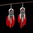 thumbnail image 4 of Boho Long Enamel Feather Dangle Drop Statement Stud Earring for Women Bohemian Ball Beaded Turquoise Tassel Dangling Link Piercing Fish Hook Earrings Ethnic Style Vintage Jhumka Jhumki Party, 4 of 11