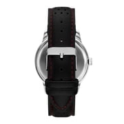 George Mens Wristwatch, Silver Tone 43mm Round Case, Black Dial, Black Perforated Faux Leather Strap (FMDOGE060)