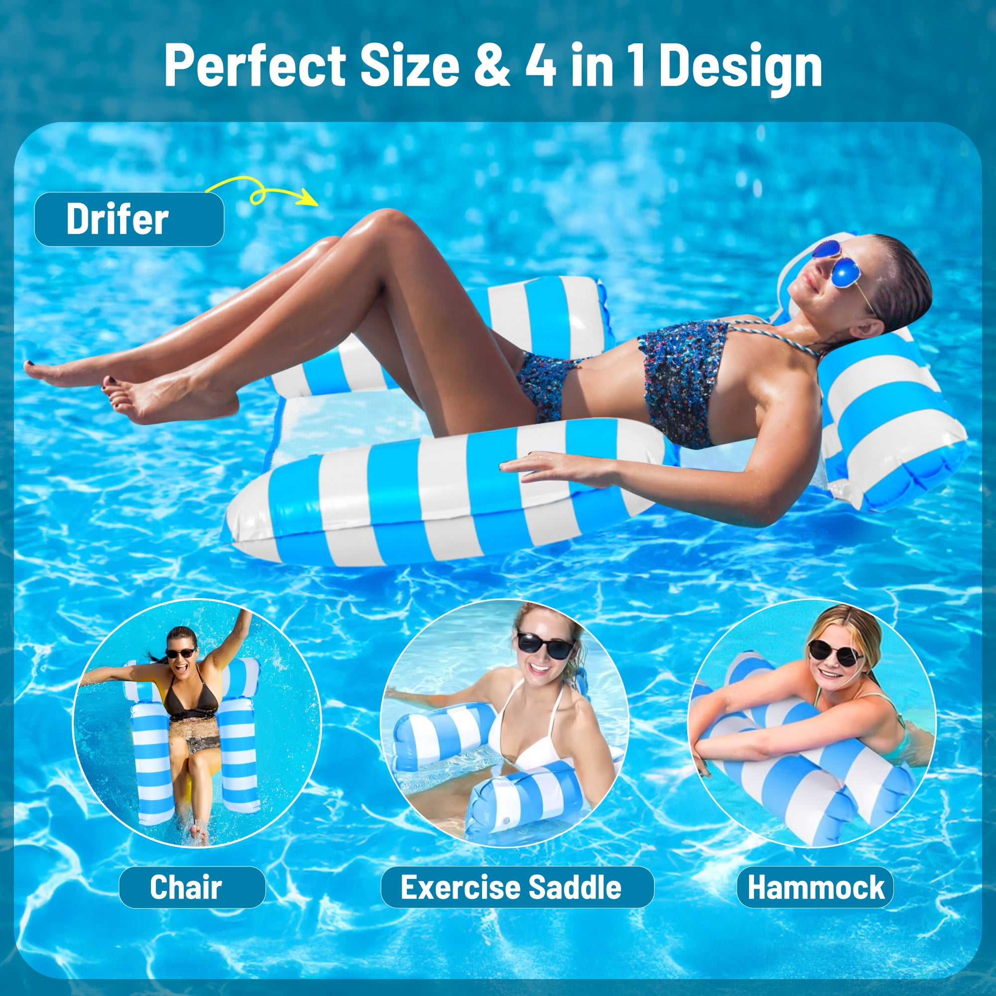 Pool Floats for Adults, KIMHY Pool Floats Rafts with Headrest, Inflatable Pool Lounge Chairs, Floating Water Hammock for Pool Party Summer Water Fun