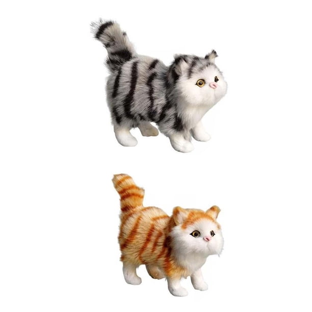 2 figuras de gato en miniatura para decoración de oficina. gris y naranja