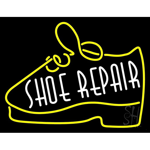 White Shoe Repair Yellow Shoe LED Neon Sign 15 x 19 - inches, Black Square Cut Acrylic Backing, with Dimmer - Bright and Premium built indoor LED Neon Sign for store interior Décor, Storefront.