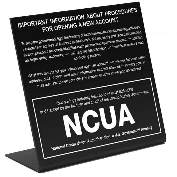 Patriot Act Sign with NCUA Logo 7 W x 6-1/2 H - Bank Compliance