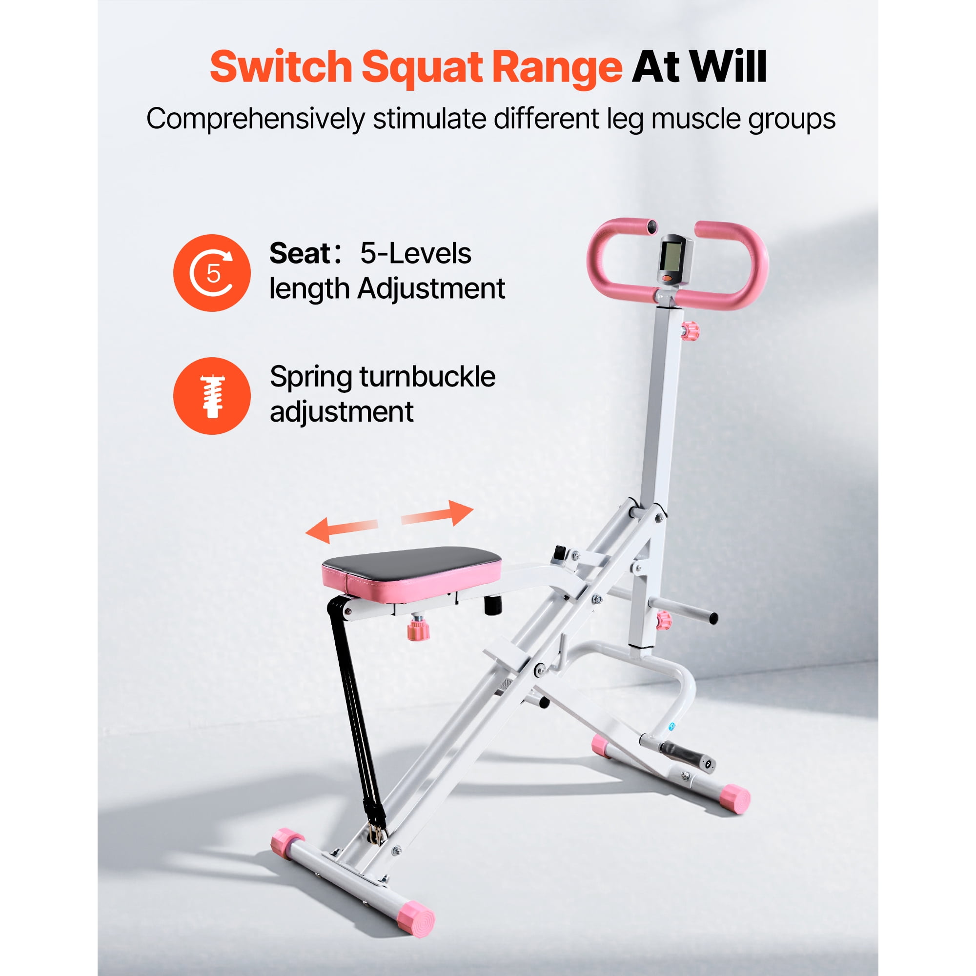 KFFKFF Foldable Squat and Rowing Machine for Home Workouts, Compact Exercise Equipment with 3 Durable Resistance Bands, Glute and Leg Training Machine, White