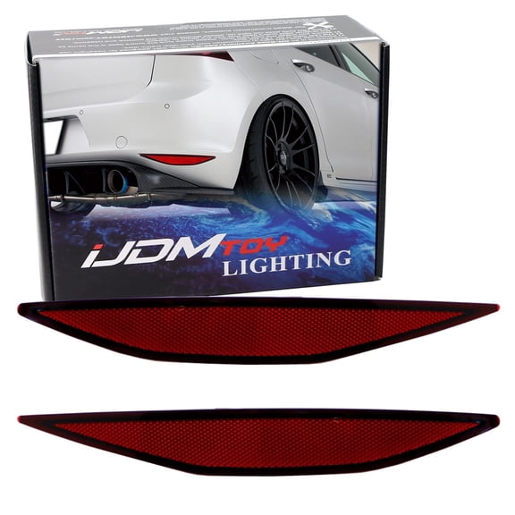 Dark Red Lens Rear Bumper Reflector Lenses For Volkswagen 2015-2019 MK7 GTI, e-Golf, Golf-R, OE-Spec LH RH Assembly