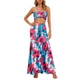 thumbnail image 1 of Biekopu Women Skirt Set, Tie-dye Print Lacing Halterneck Backless Pleated Vest with Long Skirt, 1 of 8