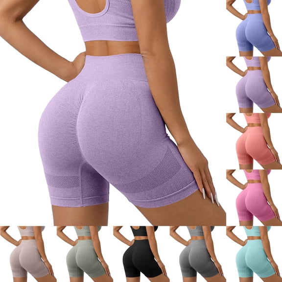 WULMLEO Womens 5" Scrunch Butt Lifting Shorts Workout Gym High Waisted Tummy Control Seamless Booty Yoga Biker Shorts Purple S
