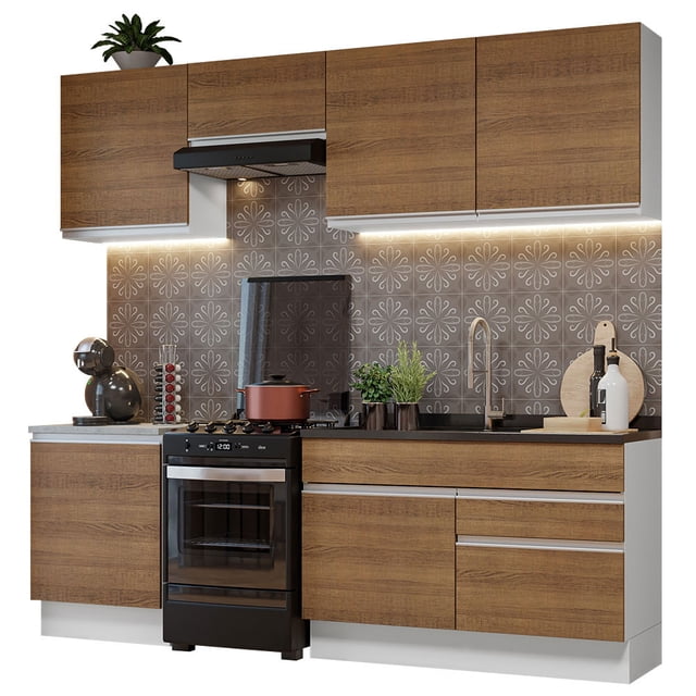 Cocina Integral Madesa 08 Glamy 240cm - Blanco/Marrón