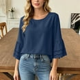 thumbnail image 5 of HAiming Cotton Linen Tops for Women Summer Tiered Short Sleeve Tee Loose Casual Comfy Solid Color Scoop Neck Shirts Outwear Tops, 5 of 7