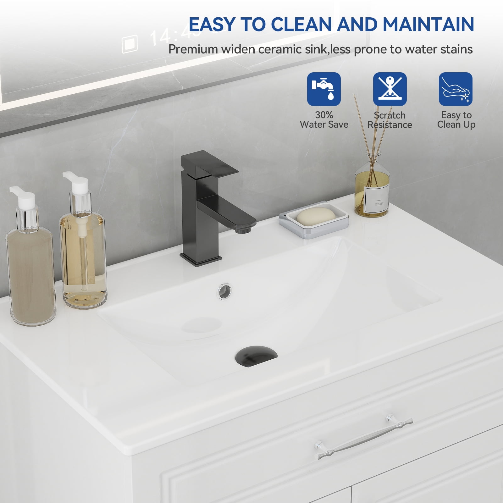 ELECWISH 30" Bathroom Vanity with Sink Combo, Modern Bathroom Storage Cabinet Set with Tip-Out Drawer and 2 Soft Closing Door, Ceramic Undermount Sink, Matte Black Faucet Drain, Black