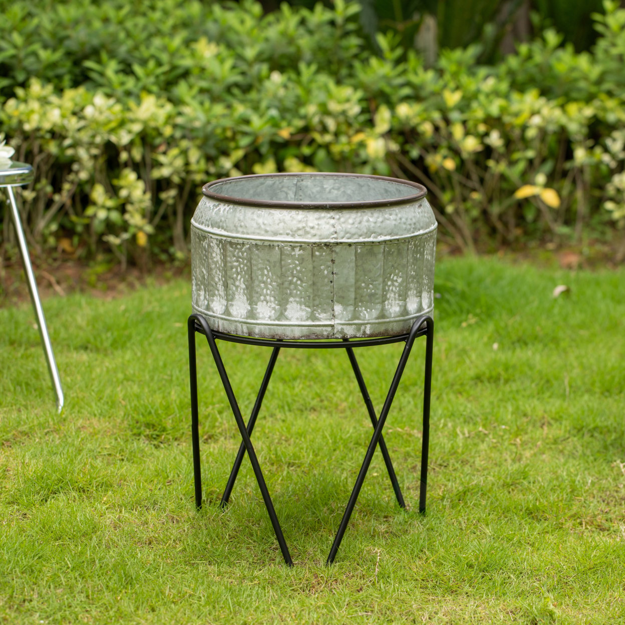 thumbnail image 5 of Silver Galvanized Metal Ice Bucket Beverage Cooler Tub with Stand, 5 of 10