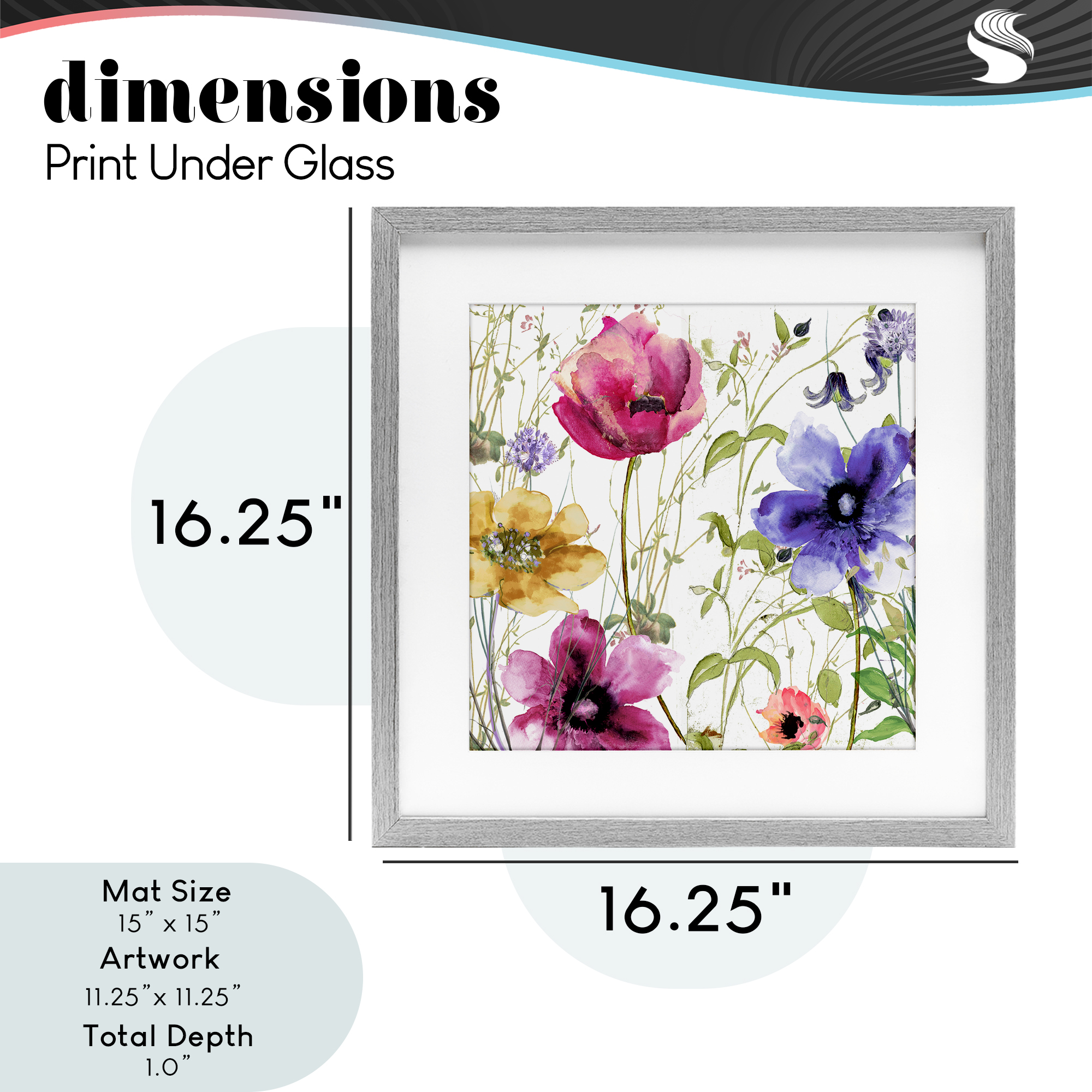 Botanical Spring Garden Blooms Gray Framed Print Under Glass, design by Sasha