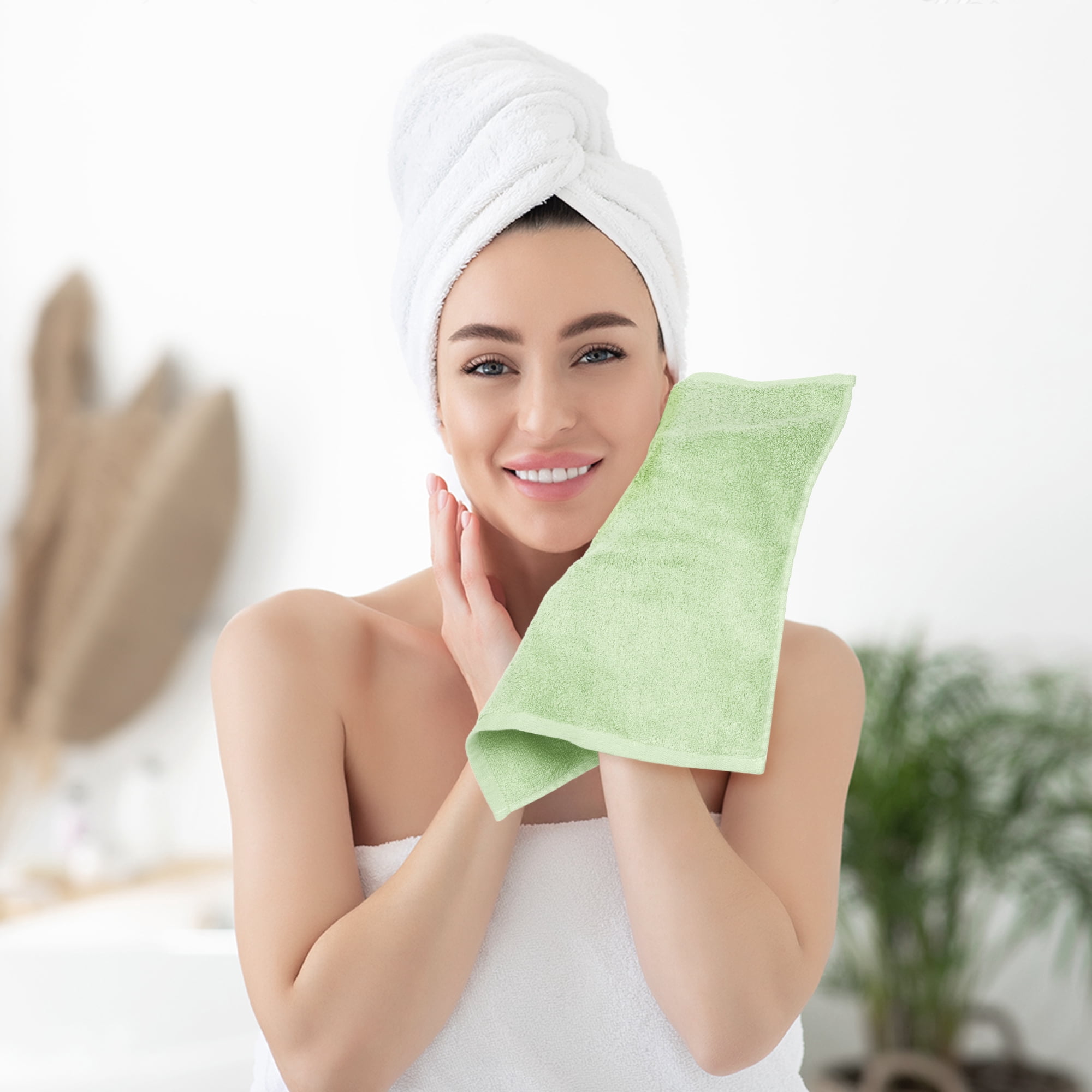 REGALWOVEN 6 Pack Cotton Washcloths, Solid Face Cloths, Absorbent and Quick Drying Towel for Bathroom Green 13" x 13"