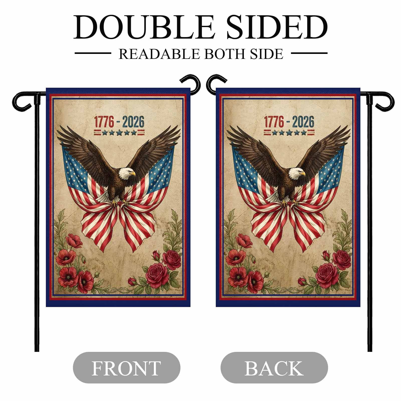 4th of July Garden Flags Majestic Bald Eagle Garden Flag Double Sided Welcome Flag Patriotic USA Flag Roses Independence Day Yard Flags for Outdoor Lawn Porch Memorial Day Holiday Decor 28x40 Inch