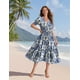 thumbnail image 2 of Vestido midi YESNO de verano con estampado floral, cuello en V, manga abullonada, 2XL, para mujer, 2 of 5