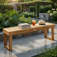 thumbnail image 2 of Hommoo 52" Solid Acacia Wood Outdoor Dining Bench, Teak-Colored Slatted Patio Bench for Backyard, Poolside & Indoor Use, Natural, 2 of 7