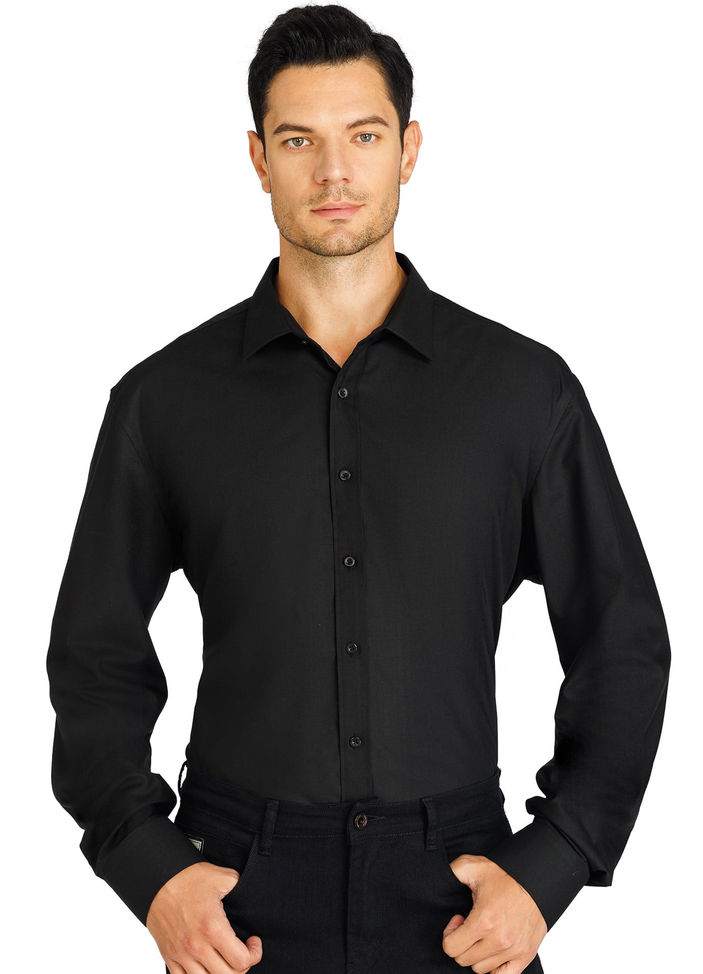 1PA1 Men's Long Sleeve Button Down Shirts Casual Formal Plain Dress