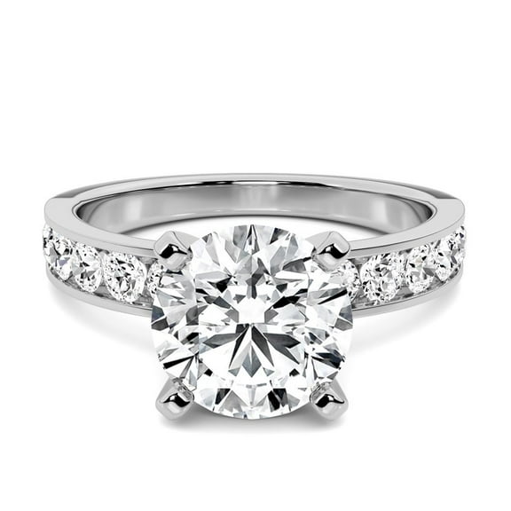 Lina Jewel 2.24 Ct Round Cut Engagement Solitaire Ring - 14K White Gold Plated - Lab-Created Simulated Diamond with Accent Stones - Eternity Bezel Setting - Stackable Bridal & Wedding Ring for Her