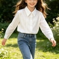thumbnail image 4 of Odeerbi Camisa de Vestido de Algodón Para Niñas Peter Pan Collar Ruffle Camisas de Uniforme Escolar de Manga Larga, 4 of 6