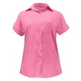 thumbnail image 5 of Clothing 2025 Womens Casual Short Sleeve Button Down Shirts Summer Plain Top Blouses with Pockets Womens Short Sleeve Button Down Shirts Official Collar Blouse Basic Simple Dress Shirt, 5 of 6