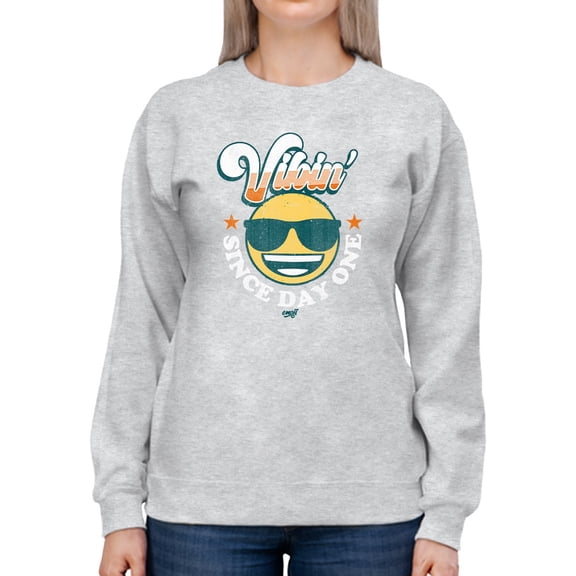 Vibin’ Since Day One - Cool Retro Emoji Smiley Graphic Women's Sweatshirt