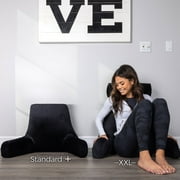 Husband Pillow Black, Original Reading Pillow in Bed Rest Chair, Shredded Memory Foam Large Lounge Cushion Adult Backrest with Arms, Comfy Back Support for Sit Sitting Up, Washable / Removable Cover