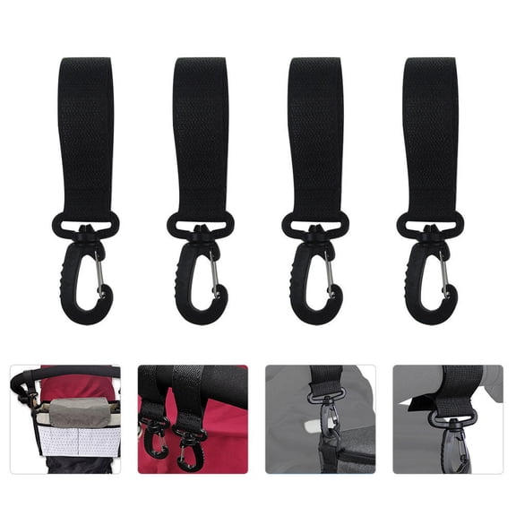 Toyvian 4-Pack Heavy Duty Black Metal Stroller Hooks with 360° Rotating Clips for Pushchairs, Shopping Bags, and Accessories