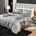 thumbnail image 2 of Move Over Gray Satin Duvet Cover Set Queen Luxurious Stripes Pattern Gray Satin Bedding Set Microfiber No Filling, 2 of 8