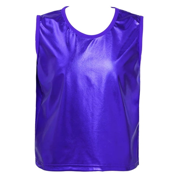 IEFIEL Kids Shiny Metallic Vest Top Girls Gymnastics Ballet T-Shirts Tops Stage Performance Dance Costume Royal Blue 11-14