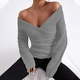 thumbnail image 3 of BSDJILFG Fall Sweaters for Women Trendy 2025 Off the Shoulder Tunic Tops Twist Front Solid Color Long Sleeve V-Neck Blouse,S-XL, 3 of 5