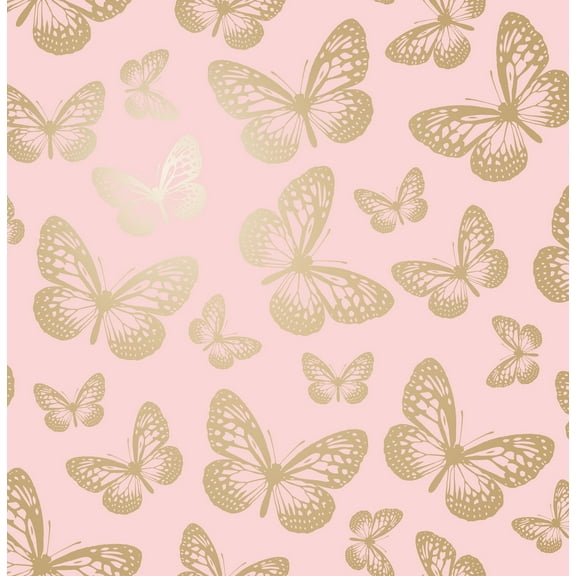 Advantage Metallic Butterflies Pink Whimsical Wallpaper