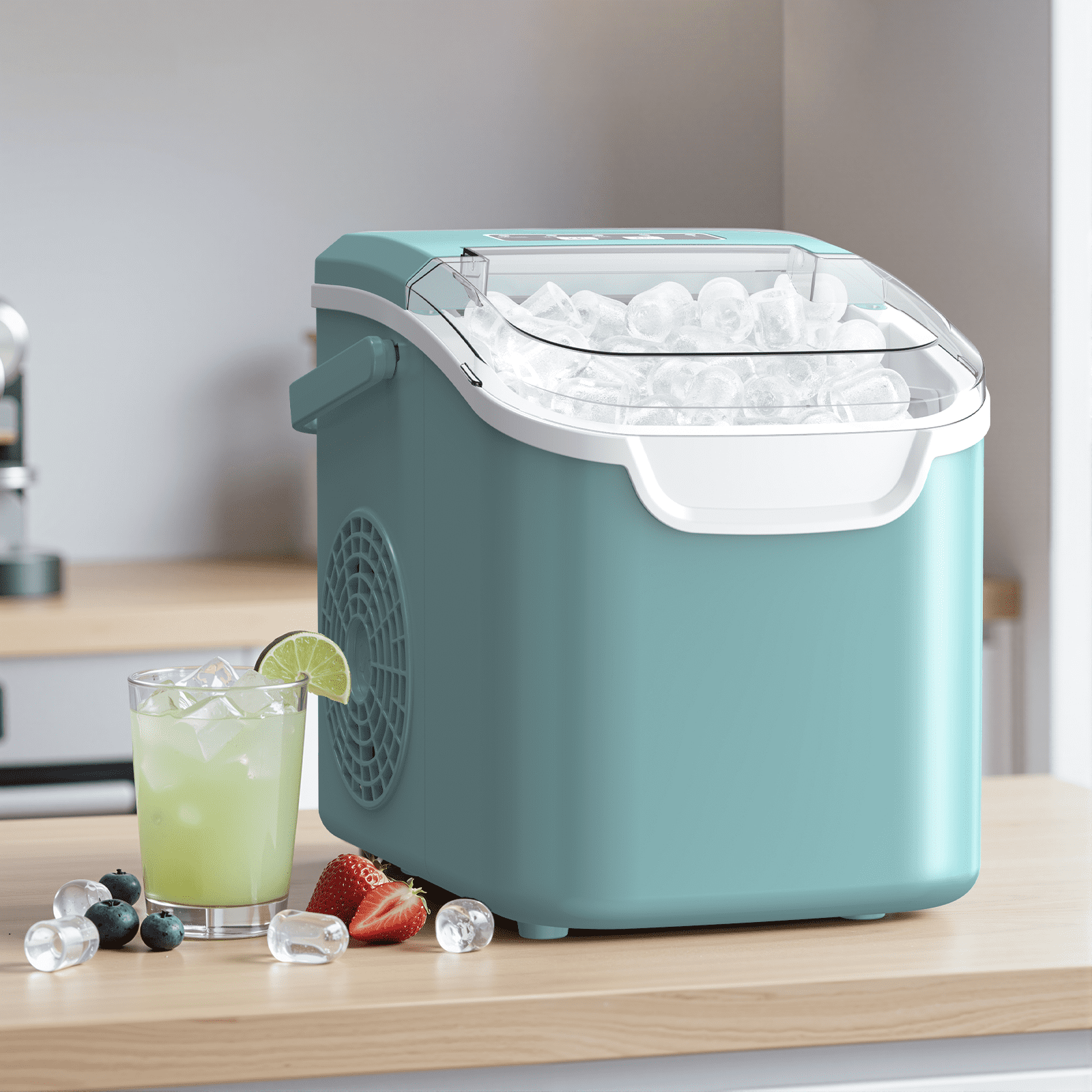 KNDKO Countertop Ice Maker Ice Machine With Handle,Self-Cleaning Ice Makers, 26Lbs/24H, 8 Ice Cubes Ready In 6 Mins For Home/Kitchen/Bar/Party/Camping