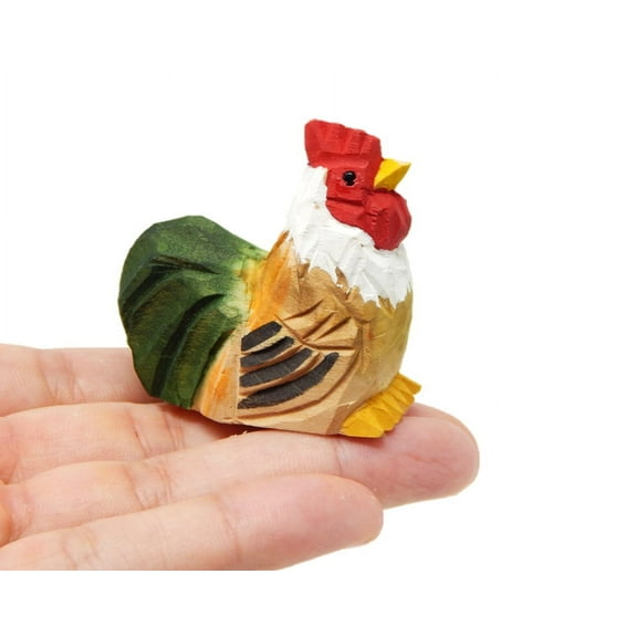 Rooster Figurine Statue Decoration Chicken Farm Barn Wood Bird Home Art Carved Small Animal