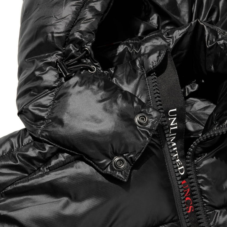 Men's Winter Bomber Jacket - Shiny Black, Removable Hood, zipper