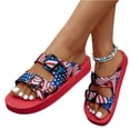 thumbnail image 5 of pwidon 4th of July Women's Double Buckle Platform Slide Sandals American Flag Adjustable Strap Open Toe Slip On Patriotic Beach Walking Slides Red 9.5, 5 of 5