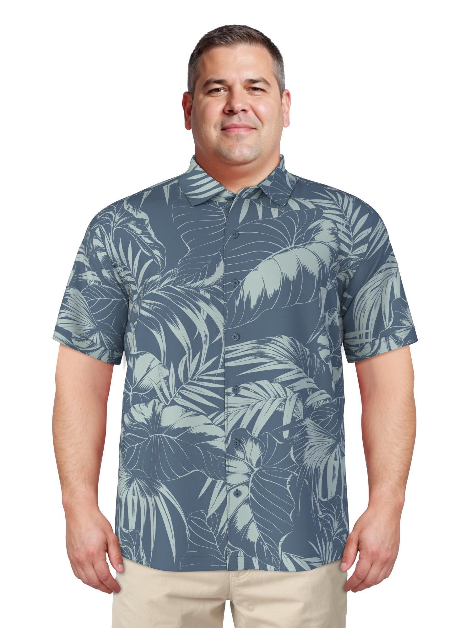 Cafe Luna Men's and Big Men's Printed Leaves Short Sleeve Woven Shirt, Size S-4XL