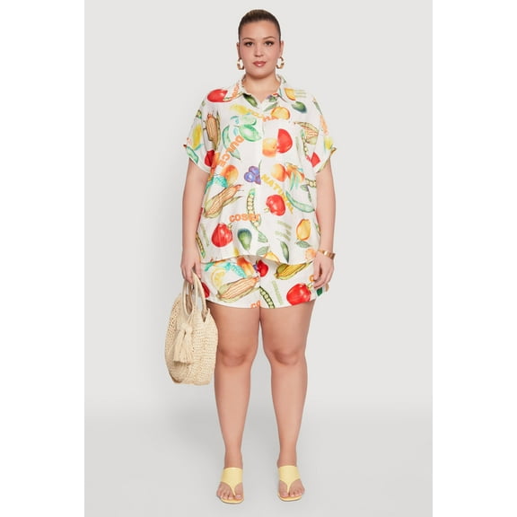 Womens Plus Size Fruit Print Shorts