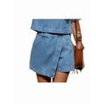 thumbnail image 2 of Women'S Denim 2 Piece Outfits Summer Lapel V Neck Crop Top Jean Skirt Shorts Set with Pockets Dark Blue Pants L, 2 of 10