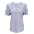 thumbnail image 2 of Clearance T Shirts for Women Women's 2023 Spring/Summer New Solid Color Hollow V Neck Bubble Sleeve Short Sleeve Summer Tops for Women 2024 Womens Blouses, 2 of 8