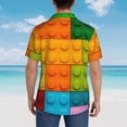 thumbnail image 4 of Fotbe Colorful Building Blocks Camisa Hawaiana para Hombre Unisex – Camisa Casual de Verano con Botones de Manga Corta de Algodón y Lino,Medium, 4 of 7