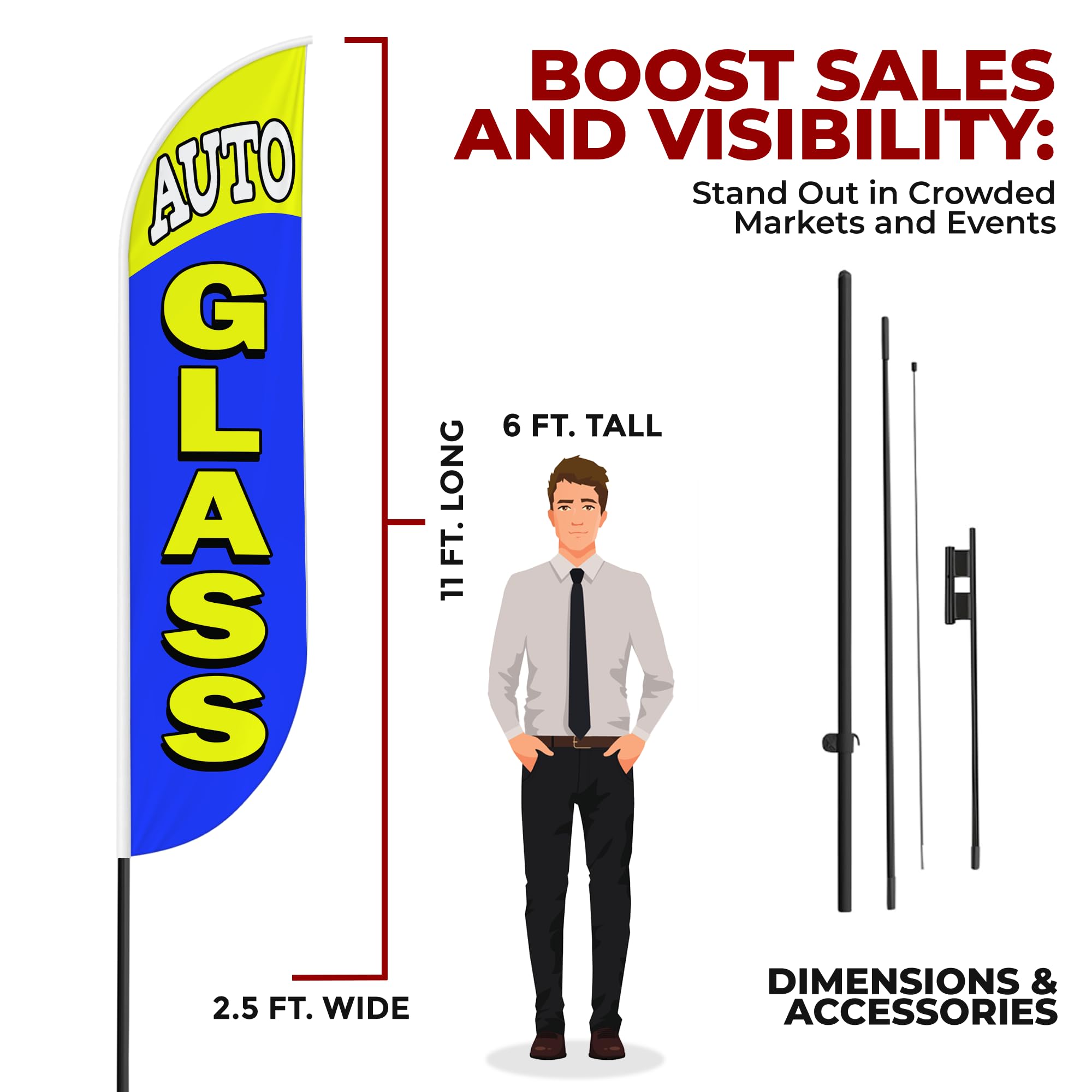 Auto Glass Sign feather flag Pole kit for Outdoor by Mavis Printing | 15 FEET Long Polyester Outdoor Banner Flag Pole Mount Easy Hang | HD Print Swooper Flags to Advertise Car Business