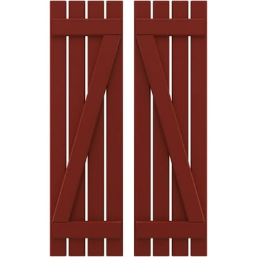 Ekena Millwork 15 1/2"W x 78"H Americraft Four Board (2 Batten) Exterior Real Wood Spaced Board-n-Batten Shutters w/ Z-Bar (Per Pair), Pepper Red