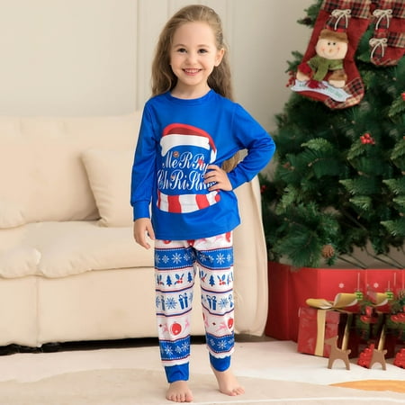 

VBXOAE Parent-child Warm Christmas Set Printed Home Wear Pajamas Two-piece Kid Set