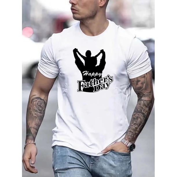 Camiseta para hombre Decoración de Novia de BodaFather's Day Print Men's Crew Neck Fashionable Short Sleeve Sports T-shirt, Comfortable And Versatile, For Summer And Spring, Athletic Style, Comfort