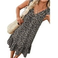thumbnail image 3 of Floral Dresses for Women Casual V Neck Sleeveless Sundresses Loose Ruffles Boho Summer Flowy Beach Holiday Mini Short Dress, 3 of 4